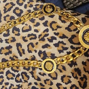 Gold Chain Belt with Lion Medallions